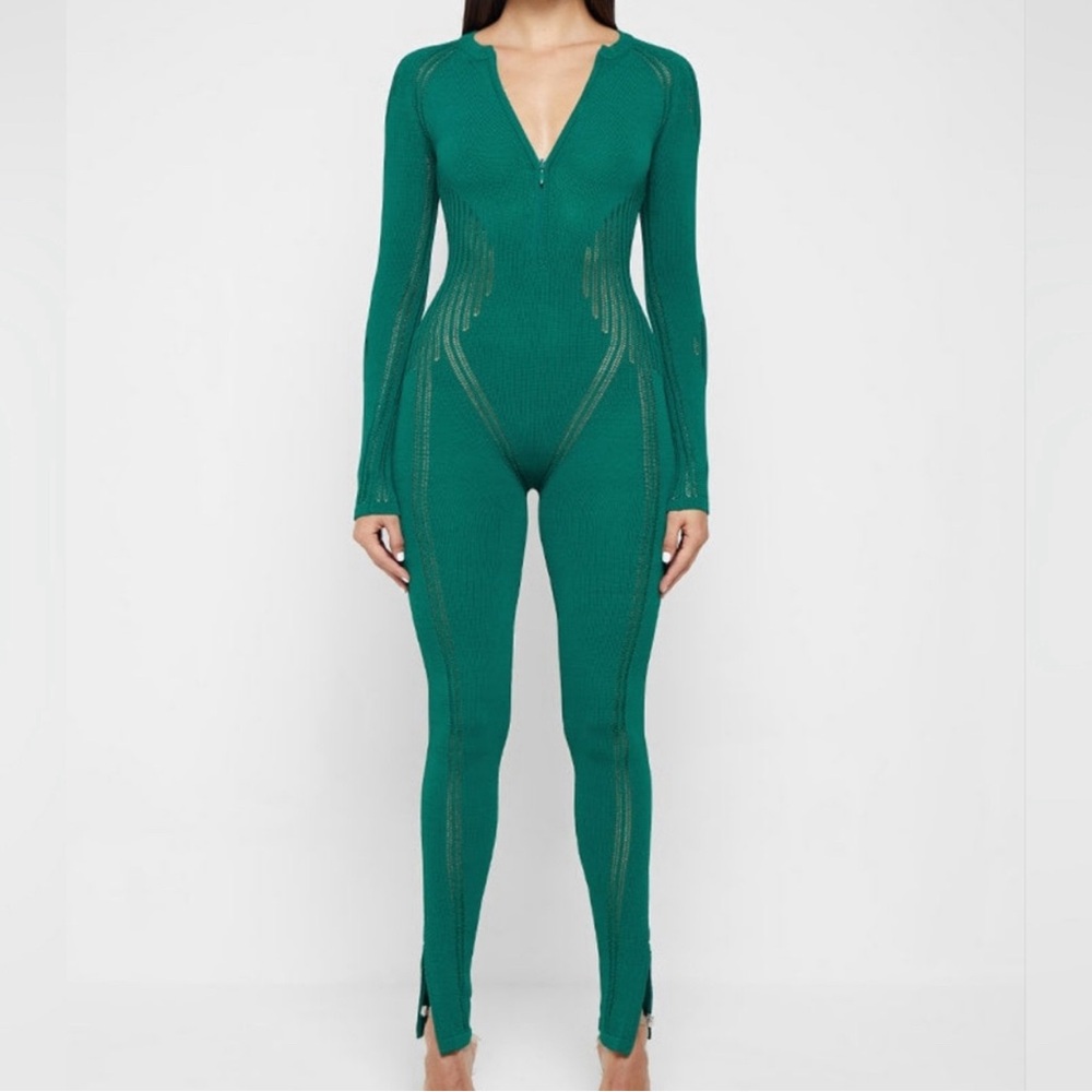 Maniere De Voir Cap Knit Contour Jumpsuit - Forest Green, Size US Small